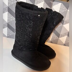 Gently used Stride Rite Black sequin zip up boots size little girls 9M